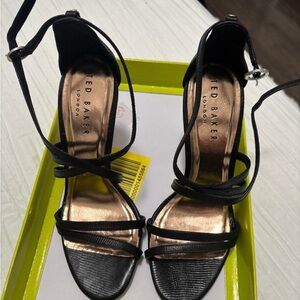 Ted Baker Black Strappy Heeled Sandals with Rose-Gold Insole